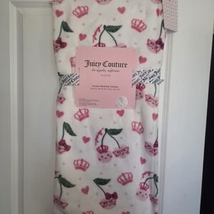 Juicy Couture Two Cherry 50×60 White and Pink Plush Throw NWT